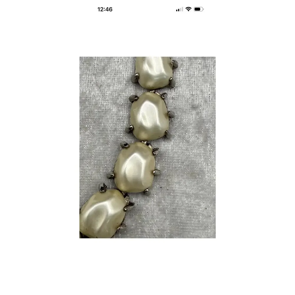 Vintage Faux Pearl Choker Necklace, Chunky Silver Tone High Luster (16